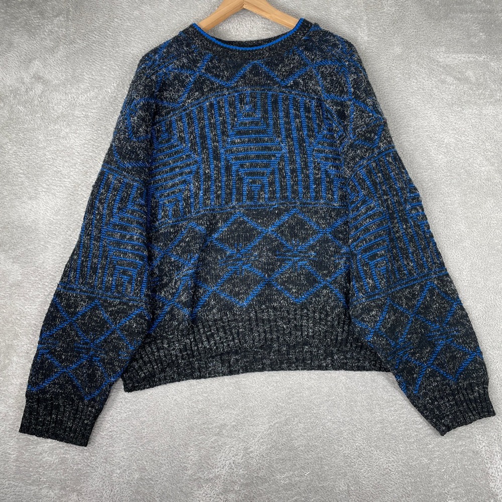 Vintage New Era Sweater Mens XL Black Blue Geometric Abstract Made in USA 90s
